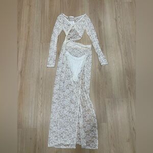 12th Tribe cream sheer lace dress with disconnected skirt size Small